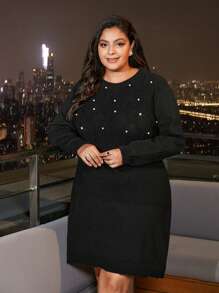 SHEIN Frenchy 大碼珍珠串珠合身毛衣洋裝