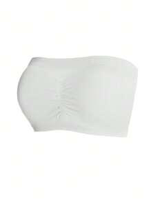 Plus Size White Strapless Bralette With Slight Stretch And Casual Style In Knitted Fabric - White - View 5