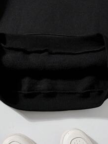 少女卡通字母图案袋鼠口袋保暖卫衣 - 黑色 - 查看 5