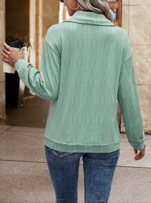Chiquease Solid Zip Detail Drop Shoulder Sweatshirt Fall Sweatshirt - Green - View 2