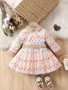 SHEIN Baby Girl Geo Print Belted Dress Without Belt - Multicolor - View 2