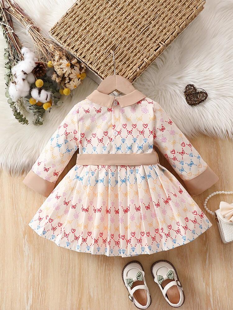 Baby Girl Geo Print Belted Dress Without Belt