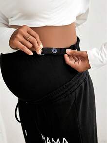 SHEIN Thai sản Thêu Chữ Dây rút Vòng eo có thể điều chỉnh Quần - màu đen - Xem 6