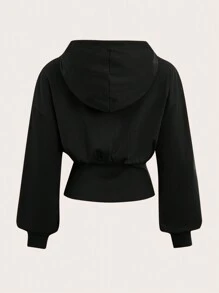 SHEIN EZwear Áo nỉ dáng rộng vai rớt có dây rút - màu đen - Xem 2