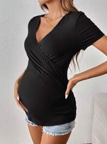 SHEIN Maternity Solid Wrap Tee