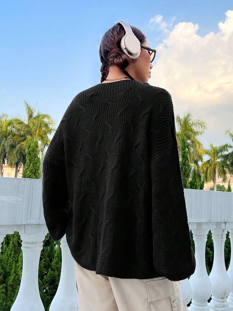 Solid Drop Shoulder Knit Pullover Fall Winter Sweater