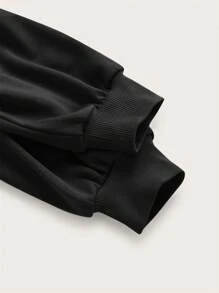 SHEIN EZwear Áo nỉ dáng rộng vai rớt có dây rút - màu đen - Xem 4