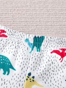 SHEIN Đứa bé trai In Khủng long Viền tương phản Vừa Khít Bộ PJ - Nhiều màu - Xem 4