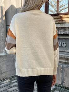 Chiquease Mô hình Chevron Thả vai Áo len - Màu Khaki - Xem 2