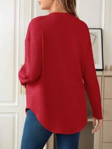 SHEIN 孕婦落肩袖弧形下擺T恤 - 酒紅色 - 查看 2