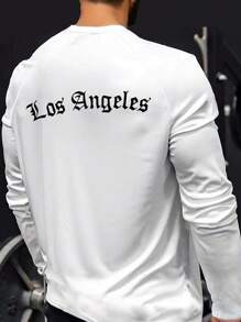 Manfinity Sport Corelite Camiseta deportiva de manga larga para hombre con gráficos de letras y manga raglán - Blanco - Ver 1