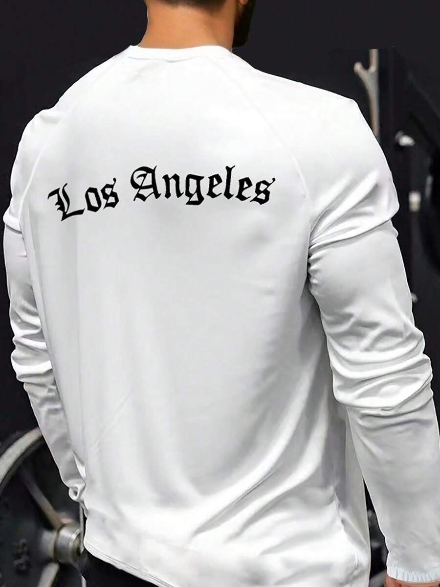 Manfinity Sport Corelite Camiseta deportiva de manga larga para hombre con gráficos de letras y manga raglán - Blanco - Ver 1