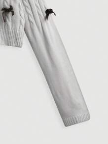 SHEIN MOD 蝴蝶結裝飾麻花編織套頭毛衣 - 灰色 - 查看 3