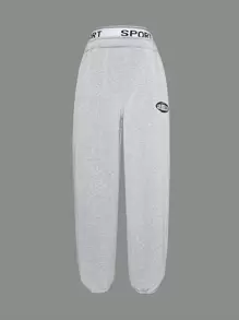 Teen Girl Letter Graphic Contrast Tape Sweatpants - Dark Grey - View 1