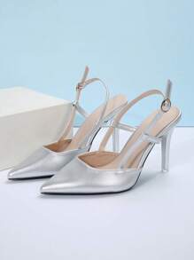 Fall/Winter 2025 Women's Pointed Toe High Heels, New Spring/Summer Fashion Open Heel Pumps, Suitable For Dates, Casual Outings, Commute, Banquets And Parties, Elegant, Party Outfits - Silver - View 8