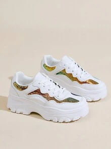 秋冬女士厚底防水運動鞋,時尚休閒女鞋 - 彩色 - 查看 2