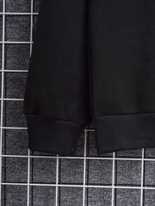 Men Heart & Letter Graphic Drawstring Hoodie - Black - View 7