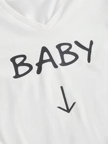 SHEIN Maternidad 3 piezas Camiseta huella & con estampado de letra fruncido bajo curvo - Multicolor - Ver 16