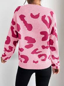 SHEIN LUNE Áo len chui đầu dáng rộng vai rớt họa tiết đồ họa, thích hợp cho mùa thu đông. - Hồng - Xem 2