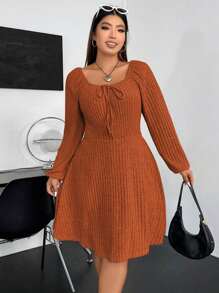 Sunspun 大碼前打結燈籠袖洋裝