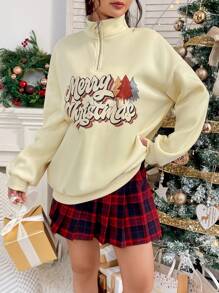 SHEIN Unity 女式圣诞印花保暖长袖运动衫 - 杏色 - 查看 4