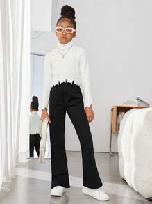 Tween Girl Solid Straight Leg Jeans - Black - View 4