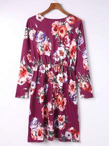 Floral Print Dual Pocket Dress - Hot Pink - View 7