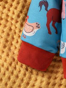 男嬰卡通圖案拼接邊衛衣和衛褲 - 彩色 - 查看 6