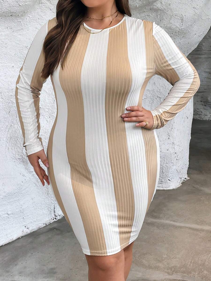 SHEIN Essnce Hơn In sọc Váy bodycon - Nhiều màu - Xem 1