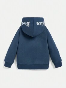 SHEIN Áo nỉ in chữ dành cho bé trai - Màu xanh lam - Xem 2