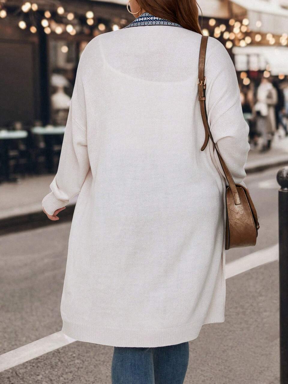 Plus Size Contrast Tape Trim Drop Shoulder Cardigan