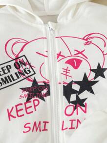 SHEIN Kleines Mädchen Jogginghose & Hoodie Bär & Buchstabe Grafik