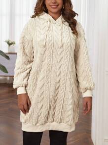 SHEIN LUNE Áo nỉ dệt kim cỡ lớn, vai rớt, có dây rút - Màu be - Xem 3