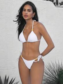 SHEIN Swim Summer Halter Triangle Tie Side Bikini Set - Multicolor - View 3
