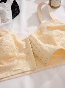 Plus 3pcs Hook And Eye Lace Overlay Bra - Multicolor - View 7