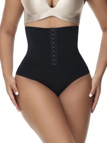 Hook And Eye Front Shapewear Panty - Black - View 5