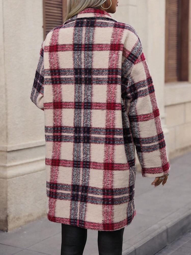 Plaid Print Drop Shoulder Single Breasted Coat