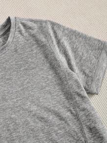 SHEIN Tween Girl Contrast Binding Tee & Shorts & Pants Set - Grey - View 6