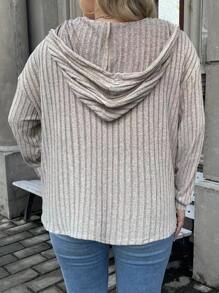 SHEIN Franclia Áo nỉ có mũ trùm đầu dây rút màu trơn cỡ lớn, mùa xuân/thu - Hồng - Xem 2
