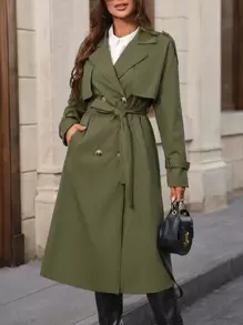 SHEIN Unity 雙排釦腰帶風衣外套 - 軍綠色 - 查看 1