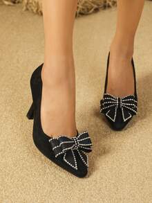 Của phụ nữ Dày Giày cao gót , Đen Pha lê Nút bướm Giày nữ Baotou , Thích hợp Đối với Mặc hàng ngày In Mùa thu Và Mùa Đông - màu đen - Xem 5