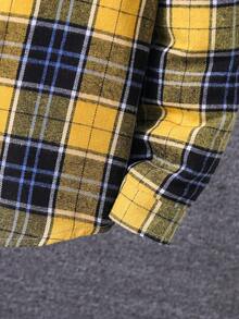 SHEIN Tween Boy Plaid Print Hooded Shirt Without Tee - Yellow - View 6