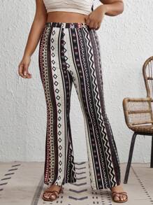 SHEIN VCAY 大碼幾何印花喇叭褲 - 彩色 - 查看 4