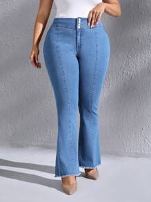 SHEIN LUNE Hơn Cắt Thô Quần ống loe - Rửa nhẹ - Xem 1