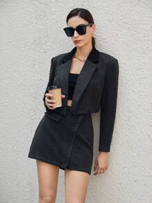 BizChic 秋季女款翻领细节裹身裙 - 深灰色 - 查看 1