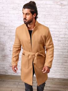 Manfinity Homme Loose Men's Dual Pocket Open Front Overcoat - Camel - View 6