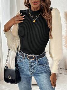 SHEIN Frenchy Hai âm Ống tay áo Áo len - Nhiều màu - Xem 5