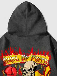 ROMWE MEN Street Life 男士拳擊骷髏印花連帽衫 - 深灰色 - 查看 5