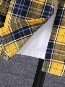 SHEIN Tween Boy Plaid Print Hooded Shirt Without Tee - Yellow - View 5