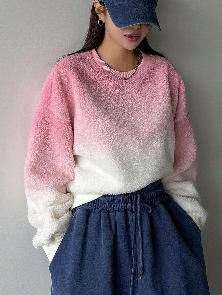 DAZY Ombre Drop Shoulder Oversized Sweatshirt,Fall Clothes - Pink - View 1